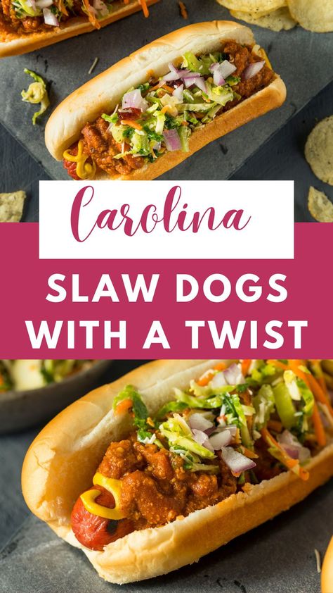 These Carolina Slaw Dogs will knock your socks off with the crispy maple, flavor of bacon and the homemade, sweetness of the slaw. #coleslaw #slawdogs #dinnerideas #dinnerrecipe #summerdinnerideas Dill Slaw, Carolina Slaw, Hot Dog Relish, Slaw Dog, Hot Dog Rolls, Cabbage And Sausage, Hot Dog Recipes, Pork Sausage, Dog Recipes