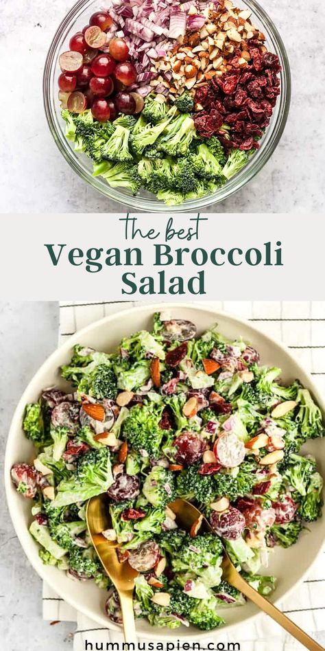 Raw Vegan Side Dishes, Vegan Salad Recipes Easy, Raw Salad Recipes Vegan, Vegan Broccoli Salad Recipe, Vegan Gluten Free Salad Recipes, Vegan Veggie Side Dishes, Broccoli Salad Vegetarian, Easy Vegan Sides, Gluten Free Vegan Side Dishes