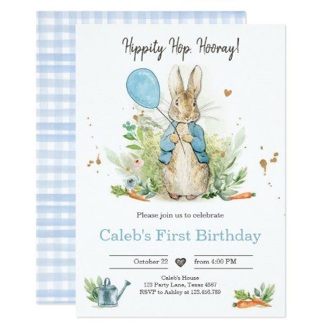 Rabbit Invitation, Peter Rabbit 1st Birthday, Bolo Da Hello Kitty, Peter Rabbit Theme, Bunny Invitations, Rabbit Theme, Bunny Birthday Party, Peter Rabbit Birthday, Peter Rabbit Party