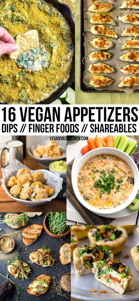 New Year's Eve is around the corner, and what better to serve at your gatherings than some fun, vegan appetizers? In this round up you'll find a variety of dips and finger foods ranging from light eats to the... not-so-healthy. Vegan Finger Foods, Vegan Apps, Vegan Appetizers Recipes, Vegan Party Food, Vegan Party, Healthy Vegan Snacks, Vegan Appetizers, Snacks Für Party, Appetizer Dips