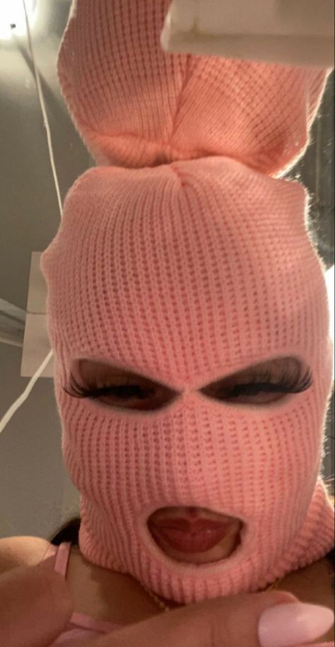 Ski Mask Bunny Ears, Ski Mask Baddie, Ski Mask Aesthetic, Pink Ski Mask, Ski Mask Girl Aesthetic, Ski Mask Girl, Ski Masks, Gang Aesthetic, Mask Aesthetic