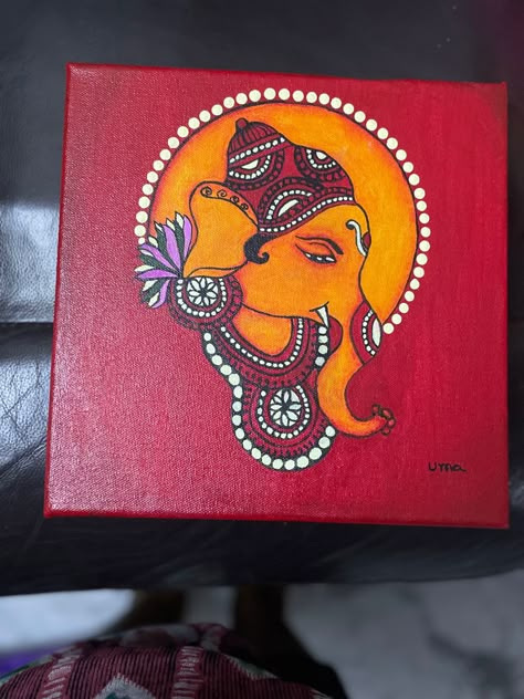 Ganpati Canvas Painting Easy, Ganesh Painting Easy, Ganpati Painting, Chaturthi Decoration, Art Pictures Ideas, Buddhism Wallpaper, Plate Painting, Art Teacher Resources, Children Painting