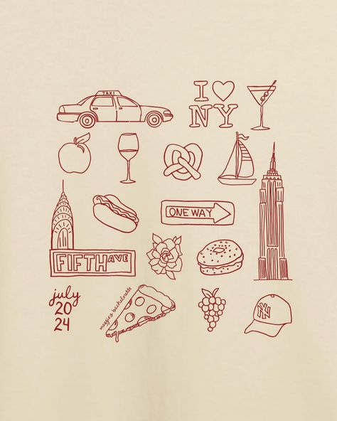 Meet me in New York🚕❤️ A moment for the custom t-shirts I made for my bachelorette weekend🍷 I wanted to combine icons from both The Finger Lake region of upstate New York, where I had my bachelorette, and New York City, where my friends will join me to celebrate the wedding! “Meet me in New York” felt fitting for both parts of the celebrations, and hopefully generic enough that my girls could wear this shirt whenever they please without screaming “I got this shirt at a bachelorette party.”😂 S... New York Themed Bachelorette Party, Broadway Bachelorette Party, New York Theme Party Outfit, Nyc Bachelorette Party Theme, Boston Bachelorette Party, Bachelorette Nyc, New York Bachelorette Party, New York City Bachelorette Party, Bachelorette Party Nyc