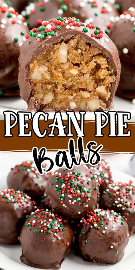 Pie Balls, Pecan Pie Balls, Traditional Holiday Desserts, Pecan Pie Bites, Easy Pecan Pie, Pie Bites, Christmas Baking Recipes, Christmas Cookie Exchange, Candy Recipes Homemade