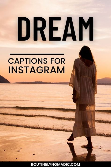 Person walking on beach with words dream captions for Instagram Dream Captions For Instagram, Chasing Dreams Quotes, My Dreams Quotes, Insta Caption, Am I Dreaming, Dream Day, Living The Dream, Chasing Dreams, Captions For Instagram