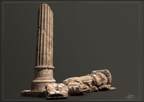 ArtStation - Broken Column, Patrick Moussa Column Types, Greece Column, Broken Sculpture, Greek Buildings, Greek Goddess Art, Greek Columns, Ancient Greek Sculpture, Roman Columns, Marble Columns