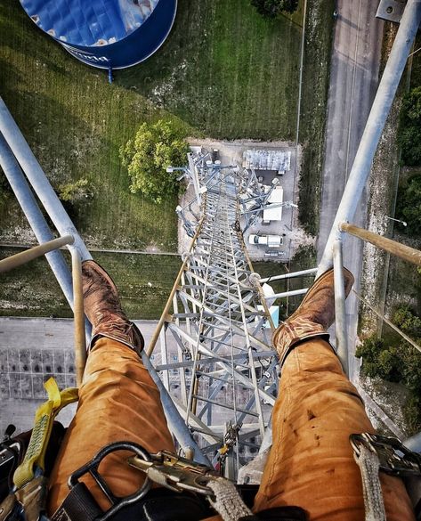 Tower Climber Tattoos, Tower Climber, Iron Worker, Tree Climbing, Cell Tower, Transmission Line, Job Ideas, Work Gear, Radio Antenna