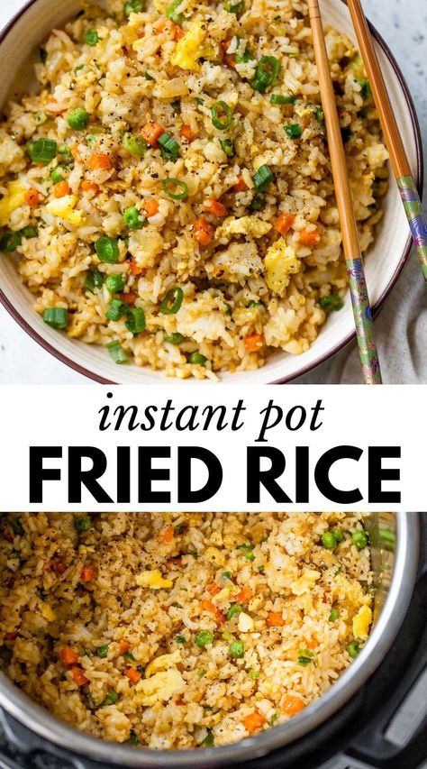 Instant Pot Fried Rice is just as crave-worthy and savory as your favorite takeout version. Filled with buttery rice, a medley of vegetables, and eggs, this easy vegetarian side dish is ready to eat in just 20 minutes! Rice With Eggs, Instant Pot Fried Rice, Easy Vegetarian Sides, Buttery Rice, Vegetarian Fried Rice, Veggie Fried Rice, Fried Rice With Egg, Vegetarian Dish, One Pot Dinner