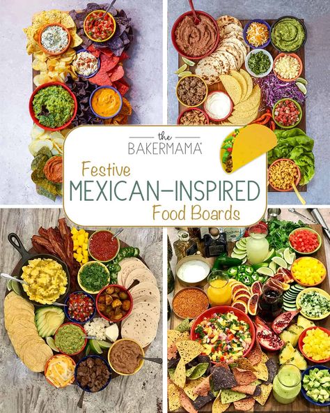 Mexican Inspired Boards by The BakerMama Tacobar Party, Taco Board, Mexican Dinner Party, Dessert Taco, Easy Homemade Salsa, Mexican Snacks, Food Boards, Ground Beef Tacos, Charcuterie Inspiration