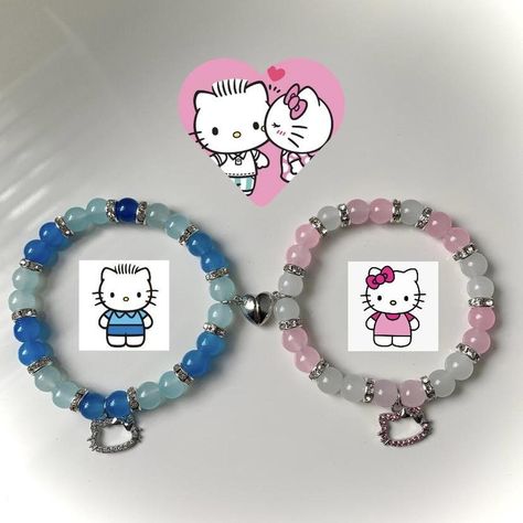 Daniel and Hello Kitty bracelets🎀 Matching couple... - Depop Making Matching Bracelets, Matching Hello Kitty Bracelets, Matching Couple Accessories, Hello Kitty Matching Bracelets, Daniel And Hello Kitty, Hello Kitty Bracelets, Hello Kitty Bracelet, Bracelets Matching, Wired Jewelry