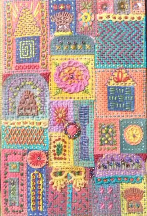 Aida Cloth Embroidery, Pastel Gingerbread, Cloth Embroidery, Fabric Artwork, Aida Cloth, Fibre Art, Fiber Art, Hand Embroidery, Crochet Blanket