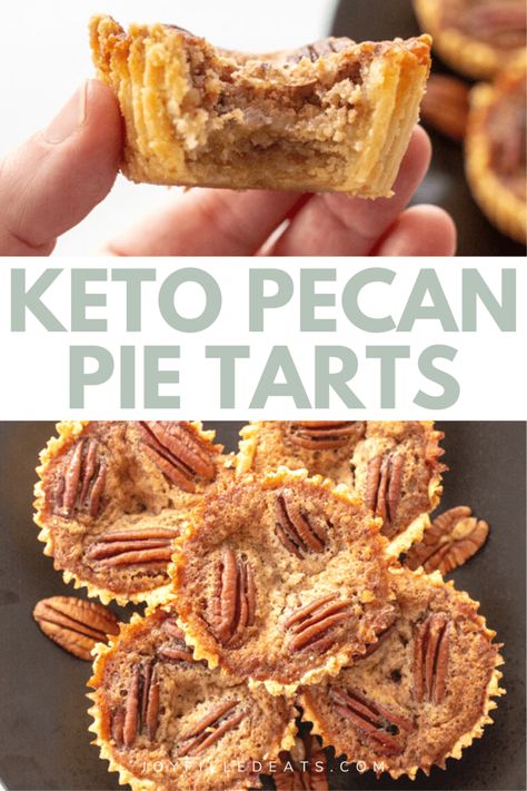 These easy pecan pie tarts come together in about 30 minutes. When you are craving pecan pie on your keto diet these are a must! For me I love pecan pie. But it is so rich and sugary I used to only make it once a year for Thanksgiving. Now with sugar free keto pecan pie tarts, I can have it more often! Pecan Butter Tarts, Sugar Free Pecan Pie, Pecan Pie Tarts, Keto Pecan Pie, Pecan Butter, Low Carb Low Fat Recipes, Postre Keto, Butter Tarts, Low Carb Low Sugar