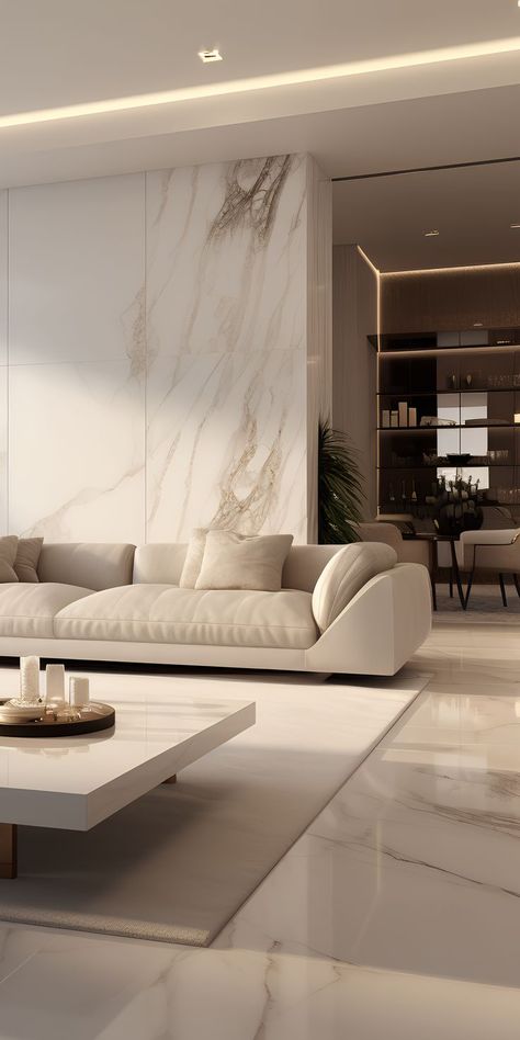 White Tiles Living Room Floor Interiors, White Marble Living Room Floor, White Marble Flooring Design Living Room, White Marble Floor Living Room, Marble Moodboard, Modern Living Room Ideas Luxury, White Marble Living Room, Marble Floor Living Room, Landed House