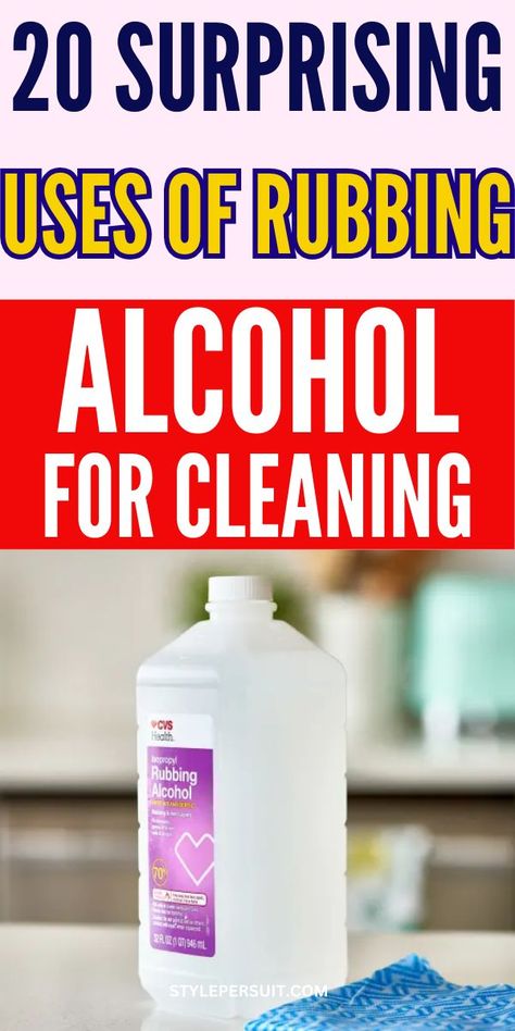 Rubbing alcohol, also known as isopropyl alcohol, is a staple in many households for first aid purposes, but its utility extends far beyond wound care. This powerful solution can be a go-to cleaner, disinfectant, and problem-solver for various tasks around the home. With its ability to cut through grime, eliminate odors, and kill germs, rubbing alcohol is a versatile and often underrated cleaning agent. Click to explorer 21 surprising uses of rubbing alcohol that will elevate your cleaning game. Cleaning With Rubbing Alcohol, Uses For Rubbing Alcohol, Cleaning With Alcohol, Isopropyl Alcohol Disinfectant Spray, Rubbing Alcohol Cleaner, Alcohol Cleaning Spray, Isopropyl Alcohol Uses, Rubbing Alcohol Uses, Diy Cleaning Wipes