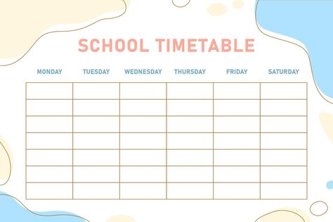 Study Timetable Template Free Printables, Aesthetic School Timetable, Time Table Design School Chart, School Timetable Design Aesthetic, Time Table Template, Study Timetable Template, School Timetable Template, Goodnote Template, Timetable Design