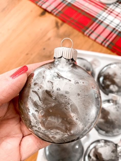 DIY Mercury Glass Ornaments < At Home in the Wildwood Diy Mercury Glass Ornaments, Glass Ornaments Diy, Looking Glass Paint, Silver Tinsel Tree, Looking Glass Spray Paint, Metallic Gold Spray Paint, Fall Wreath Tutorial, Vintage Mercury Glass Ornaments, Mercury Glass Diy