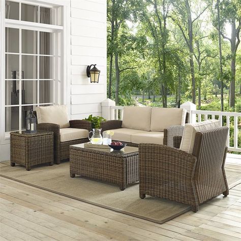 Wicker Sofa Outdoor, Wicker Loveseat, Outdoor Conversation Sets, Patio Sofa Set, Backyard Furniture, Glass Side Tables, Wicker Sofa, Outdoor Wicker, Patio Sofa