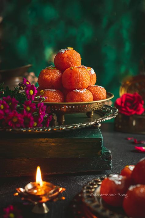 Motichoor Ladoo Recipe | Motichur Laddu - Gastronomic BONG Mango Ladoo Recipe, Motichoor Ladoo Recipe, Motichur Laddu, Diwali Mithai, Motichoor Ladoo, Sweets Photography, Indian Food Photography, Ladoo Recipe, Diwali Photography