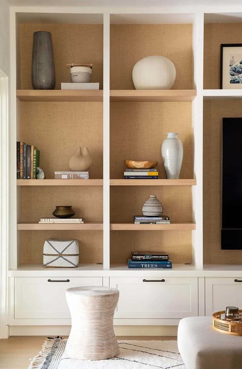 A Mediterranean revival house gets a beautiful makeover in Mill Valley Modern Built In Shelves, Cabinetry Living Room, Mill Valley California, Cleaning White Walls, Mediterranean Revival, Mill Valley, Modern Bungalow, Summer Cottage, Bronze Hardware