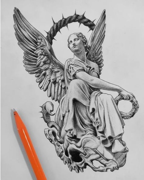 Angel Warrior Tattoo, Angel Sculpture Art, Ancient Art Tattoo, Card Tattoo Designs, Realistic Tattoo Sleeve, Statue Tattoo, Bike Drawing, Greek Mythology Tattoos, Arte Peculiar