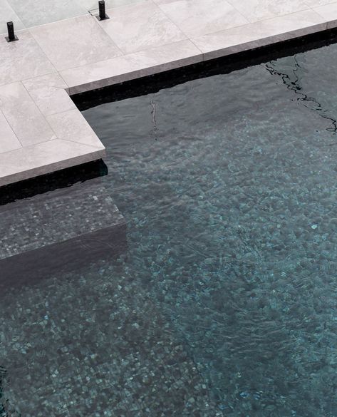 Pool Tile Designs, Dark Blue Tile, Pool Makeover, Colour Magic, Pool Plaster, Porcelain Pavers, Inside Pool, Glass Pool Tile, Outdoor Ponds