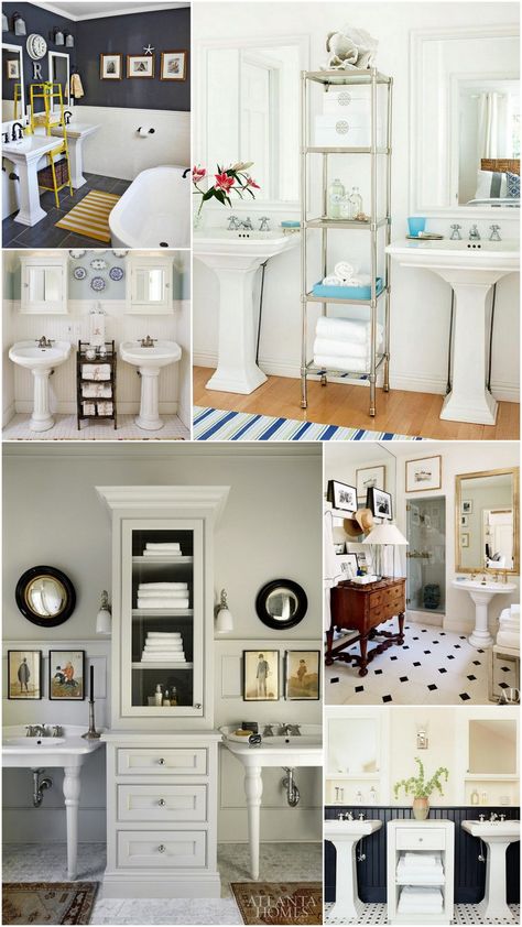 The Problem With Pedestal Sinks & How To Remedy // Live Simply by Annie Half Bath Storage Ideas, Pedastle Sink, Pedistool Sink, Pedistal Sink, Bathroom With Pedestal Sink, Pedestal Sink Storage, Apartment Industrial, Half Bath Makeover, Tiny Half Bath