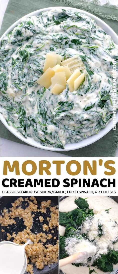 Spinach Creamed, Steakhouse Desserts, Cream Spinach, Mortons Steakhouse Creamed Spinach, Cream Spinach Recipe, Creamed Spinach No Cream Cheese, Steakhouse Spinach Recipe, Martha Stewart Creamed Spinach, Creamed Spinach Boston Market