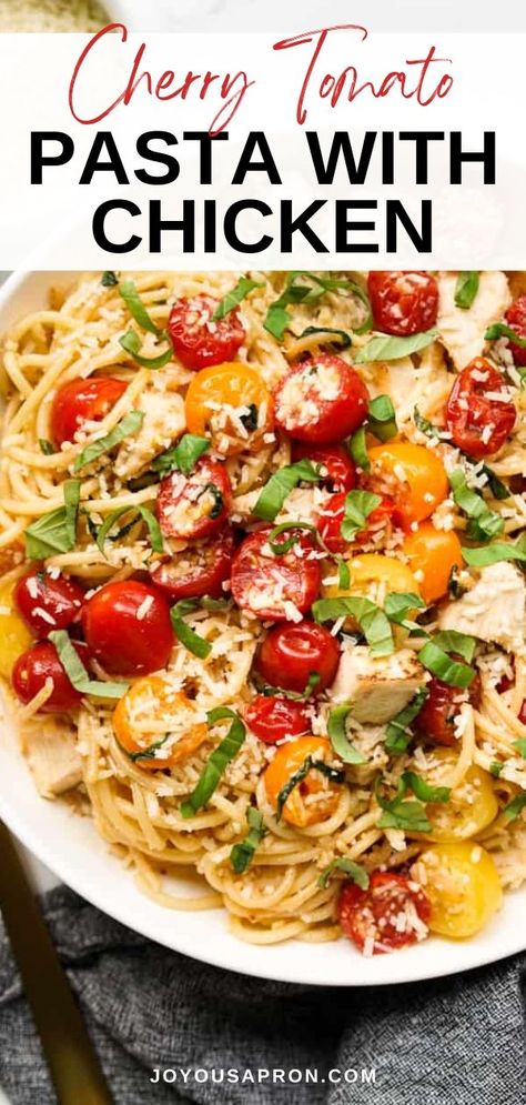 Tomato Pasta With Chicken, Chicken Tomato Pasta, Chicken Recipes With Tomatoes, Pasta With Cherry Tomatoes, Chicken Basil Pasta, Easy Pasta Dinner Recipes, Garlic Chicken Pasta, Balsamic Chicken Recipes, Fresh Tomato Pasta