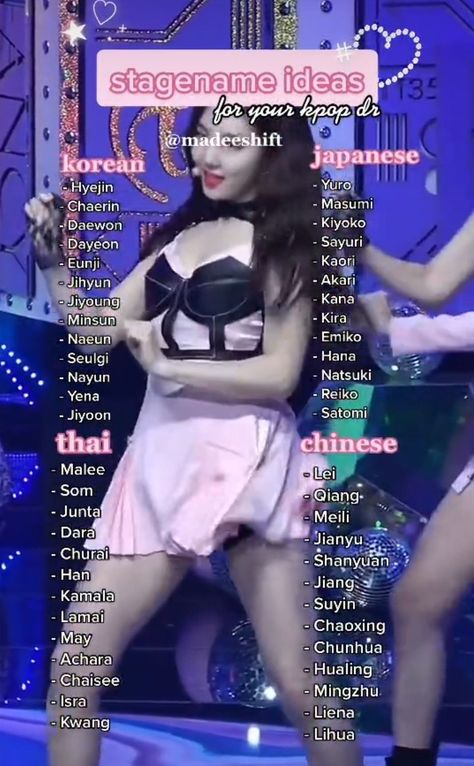 Kpop Female Rappers, Good Stage Names, Cute Kpop Group Name Ideas, Stage Names Kpop Ideas, Kpop Shifting Stage Names, Newjeans Username Ideas Kpop, Kpop Business Name Ideas, Kpop Idols Name List, Aesthetic Kpop Group Names Ideas