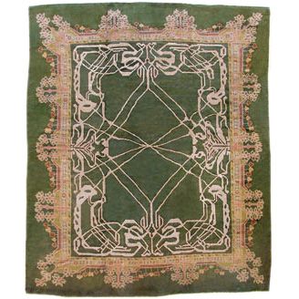 Art Nouveau rug, Europe, early 20th century Art Nouveau Inspiration, Daniel Defoe, Rugs Persian, History Project, Rug Green, History Projects, Floral Spray, Diy Home Furniture, European Art