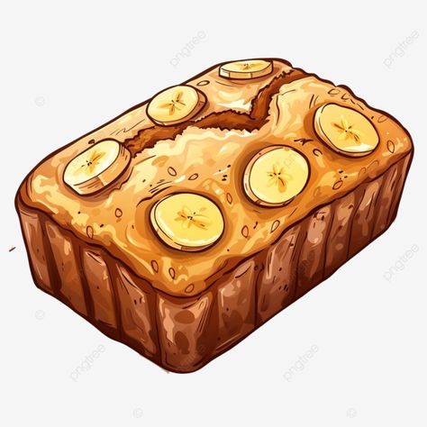 Banana Bread Illustration, Aesthetic Bread Wallpaper, Banana Bread Drawing, Drawing Bread, Recipes Book Design, Bread Png, Banana Illustration, Desert Inspo, Bread Design