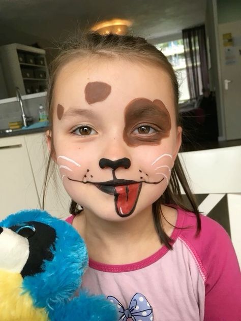 Drawing On Face For Kids, Dog Face Paint Easy, Easy Face Paint Halloween, Face Painting Inspiration, Easy Animal Face Paint, Face Painting Simple, Dog Face Paint, Animal Face Paint, Puppy Face Paint