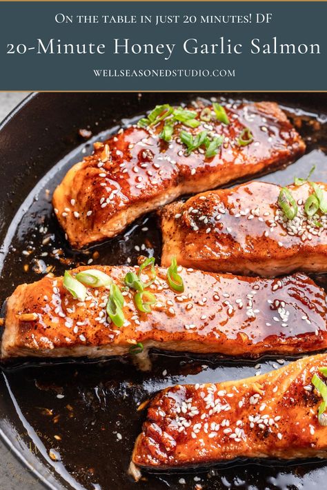 20-Minute Honey Garlic Salmon Flavored Honey, Easy Salmon Recipe, Honey Garlic Salmon, String Beans, Garlic Salmon, Honey Garlic Sauce, Easy Salmon Recipes, Salmon Seasoning, Easy Salmon