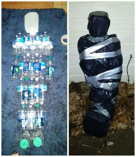 Cadáver de botellas Recicla tus botellas de plástico. sólo pégalas creando la forma de un cuerpo y posteriormente envuelve con una bolsa negra. Este cadáver te durará mucho tiempo. Pelottava Halloween, Diy Halloween Dekoration, Strašidelný Halloween, Dekorasi Halloween, Uhyggelig Halloween, Halloween Party Decor Diy, Halloween Decor Diy, Halloween Fest, Creepy Halloween Decorations