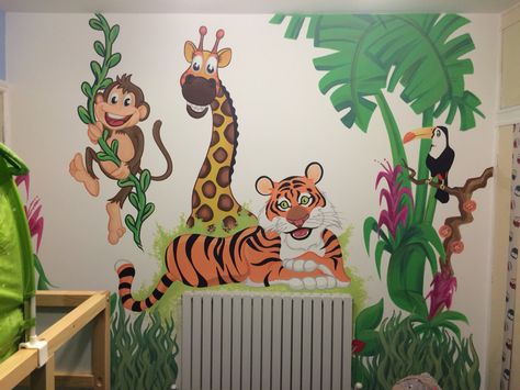 Jungle wall mural Jungle Mural For Kids, Princess Mural, Mural Jungle, Kids Murals, Nursery Wall Painting, Jungle Wall Mural, Mural Art Design, Jungle Mural, Jungle Wall Art