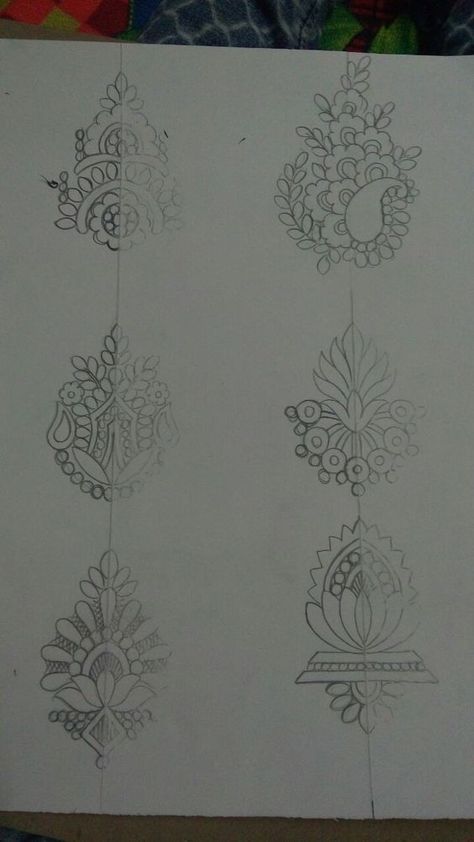 Designs for Aari or Maggam Embroidery - Printable | Knotty Threadz Mukut Design Drawing, Peacock Embroidery Designs, Fabric Paint Designs, Flower Drawing Design, Jewellery Design Sketches, Jewelry Design Drawing, Floral Tattoo Design, Floral Embroidery Patterns, Border Embroidery Designs