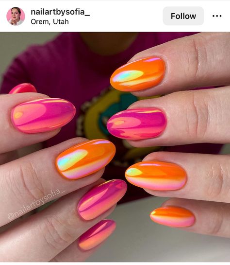 Vacation Nails Bright, Palm Springs Nails, Trendy Vacation Nails, Groovy Nails, Almond Nail Ideas, Red Almond, Tropical Vacation Nails, Nails Bright, Nail Idea