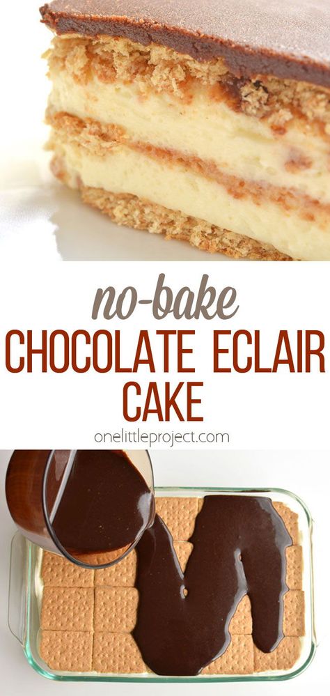 No Bake Eclair, Easy Eclairs, Chocolate Eclair Dessert, No Bake Eclair Cake, Eclairs Dessert, Eclair Cake Recipes, Chocolate Eclair Cake, Homemade Chocolate Frosting, Bake Easy