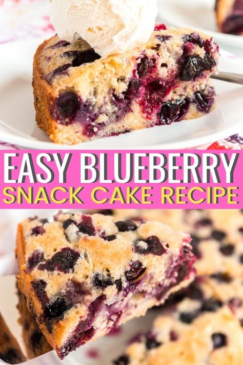 This homemade Blueberry Cake is a simple single-layer snack cake loaded with juicy blueberries, you’ll want to keep this easy recipe on hand for all your summer gatherings. Homemade Blueberry Cake, Blueberry Cake Recipe, Healthy Blueberry Cake, Snack Cake Recipe, Blueberry Snacks, Snack Cakes, Blueberry Cake Recipes, Recipe Cake, Blueberry Lemon Cake