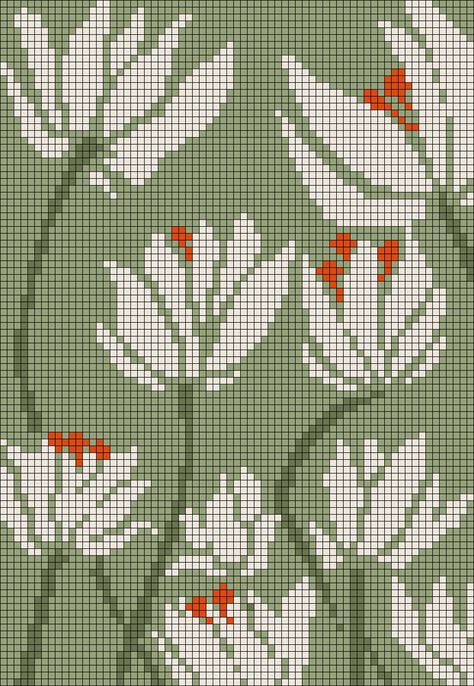 Grid Crochet Patterns Two Colors, Floral Grid Pattern, Alpha Pattern Monstera, Crochet Wall Tapestry Pattern, Embroidery Grid Patterns, Floral Tapestry Crochet Pattern, Floral Crochet Tapestry, Cool Crochet Tapestry, Crochet Blanket Grid Pattern