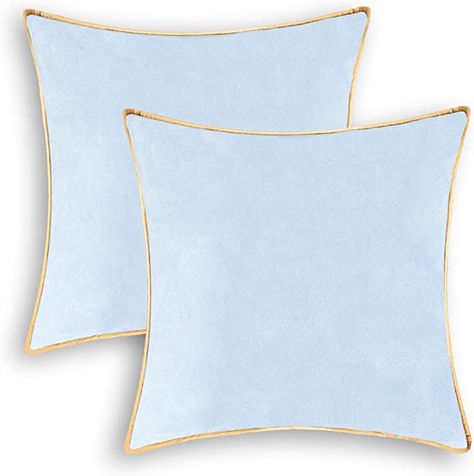 Light Blue Bedding, Light Blue Throw Pillows, Blue Dorm, College Dorm Room Inspiration, Light Blue Pillows, Gold Bedroom, Grey Pillows, Gold Pillows, Accent Throw Pillows