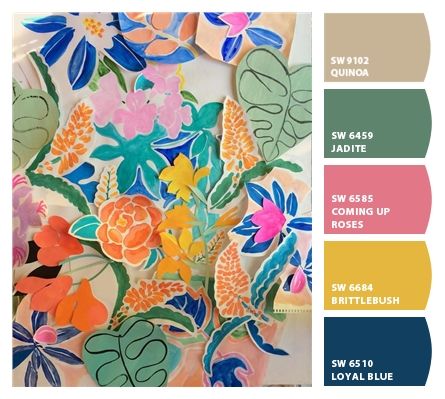 Paint colors from ColorSnap by Sherwin-Williams Sherwin Williams Jadite Green, Sherwin Williams Bright Color Palette, Tropical Paint Colors, Rainforest Room, Tropical Decorations, Coral Reef Color, Squirrel House, Bright Paint Colors, Dream Farmhouse