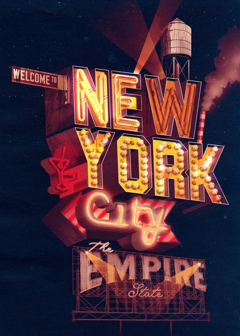 ILOVEDUST Nyc Poster, Neon Typography, Inspiration Typographie, New York Graffiti, I Love Nyc, Empire State Of Mind, 3d Cnc, Type Illustration, 3d Typography