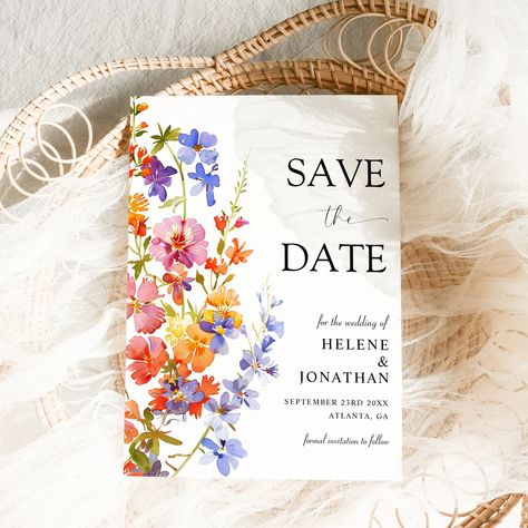 Wildflower Save the Date Template Printable Botanical Watercolor Floral Elegant Wedding Announcement Boho Garden Flowers Editable Download - Etsy Wildflower Save The Date, Wildflower Wedding Theme, Multicolor Wedding, Boho Garden, Save The Date Template, Wedding Announcement, May Weddings, Flower Invitation, Garden Party Wedding