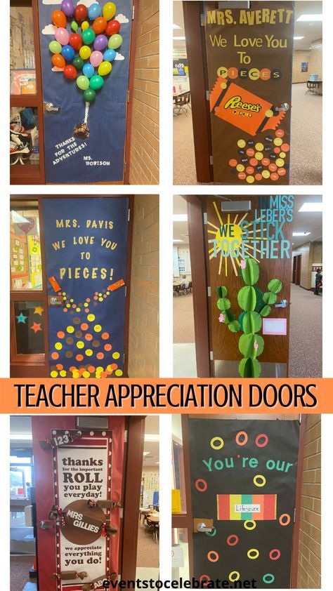 Teacher appreciation door ideas Decorating Teacher Doors, Teachers Appreciation Door Decorations, Staff Appreciation Door Decorating Ideas, Teacher Appreciation Classroom Door, Teacher Appreciation Gifts Color Theme, Decorate Teacher Door Ideas, Assistant Principal Door Decor, Principal Day Gifts From Staff, Thank You Door Decorations