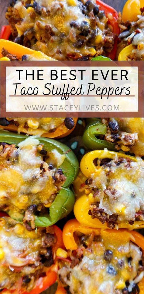 Green Pepper Tacos, Fresh Peppers Recipes, Stuffed Yellow Peppers, Red And Yellow Pepper Recipes, Green Peppers Stuffed, Bell Pepper Recipe, Green Pepper Recipes, Week Meals, Taco Stuffed Peppers