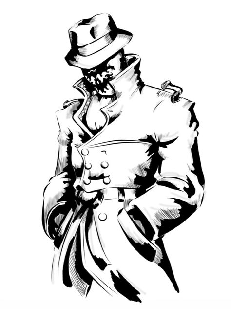 Rorschach from Watchmen. Drawn by a friend on an iPad. Rorshack Watchmen Tattoo, Rorshack Watchmen Art, Rorschach Watchmen Wallpapers, Rorschach Tattoo, Rorschach For All Time, The Watchmen Rorschach, Watchmen Rorschach, Rorschach Art, Sketch Tips