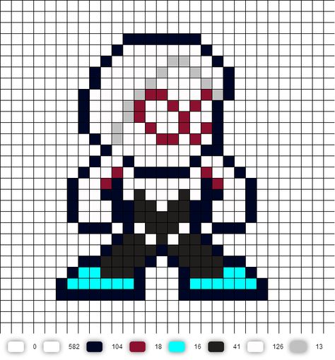 Spider Gwen Perler Bead Pattern Spider Gwen Perler Beads, Spider Gwen Bracelet Pattern, Spider Gwen Cross Stitch, Pearl Beads Pattern Spiderman, Pixel Art Pattern Monster High, Ghastly Perler Bead Patterns, Spiderman Pixel Art, Pixel Drawing, Pixel Art Templates