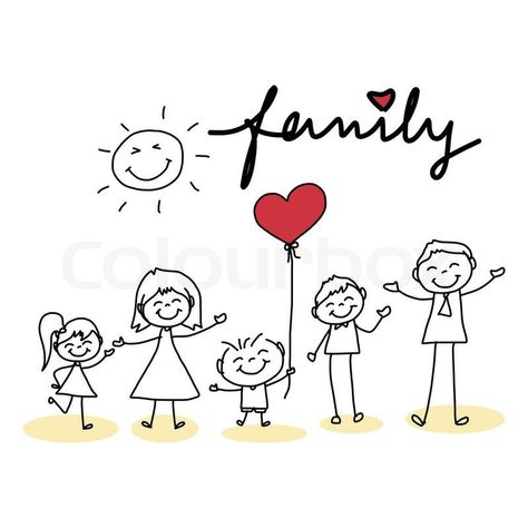 Family Picture Drawing, 가족 일러스트, Stick Drawings, Stick Figure Family, Arte Doodle, Drawing Hair, Stick Figure Drawing, Family Drawing, Drawing Cartoon Characters