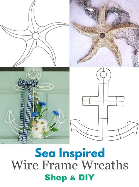 Nautical Wreaths Diy How To Make, Wire Anchor Wreath Ideas, Diy Anchor Wreath, Dollar Tree Starfish Wreath Form Ideas, Lake Crafts Diy, Coastal Wreaths Beach Themes, Starfish Wreath Form Ideas, Anchor Wreath Form Ideas, Coastal Crafts Diy